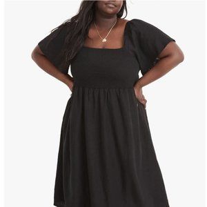 Madewell Smocked Linen Blend Midi Dress in Black